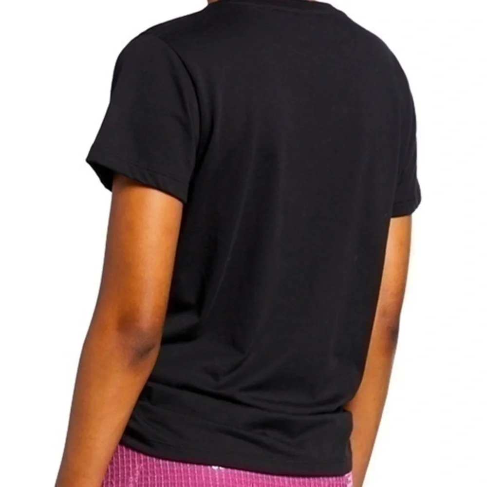 PINKO Sequined Eyes Logo Tee T-shirt in black w/ pink Italy pure 100% cotton XS - Picture 12 of 13